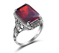 HCMA Nouveaux Anneaux en Argent pour Les Femmes à la Mode Romantique Bague de Pierres précieuses Vintage Argent réglage Rouge Zircon Fait à la Main Bijoux Fins Cadeau