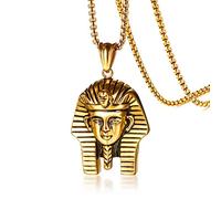 HCMA Pendentif Pharaon égyptien pour Hommes Collier Couleur Or boîte chaîne Titane Acier mâle Punk Bijoux Bijoux Religieux