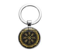 HCMA Viking Boussole Porte-clés Ancienne trinité Nordique Runes Odin Symbole Art Motif Temps gemme Porte-clés Voiture Porte-clés Bijoux Cadeau