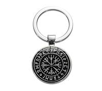 HCMA Viking Boussole Porte-clés Ancienne trinité Nordique Runes Odin Symbole Art Motif Temps gemme Porte-clés Voiture Porte-clés Bijoux Cadeau