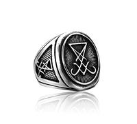 HCMA Vintage Lucifer Satan Chevalière Bague Homme Style Gothique Amulette Sorcellerie Rock Hip-Hop Locomotive Bijoux Cadeaux