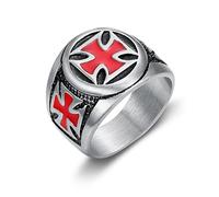 HCMA Vintage Noir et Rouge en Acier Inoxydable Rouge Armure Bouclier templier Chevalier croisé Croix Punk Anneau amulette maçonnique Bijoux Cadeau