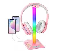 Hcman Support de casque de jeu RVB pour PC, accessoires de jeu pour bureau, support de casque LED cool avec 2 chargeurs USB pour joueur