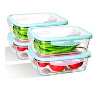 Hcrvvi Lot de 4 récipients en verre de 2260 ml avec couvercles, sans BPA, conteneurs de stockage avec couvercles, hermétiques et étanches avec couvercle - et 1 éponge de nettoyage