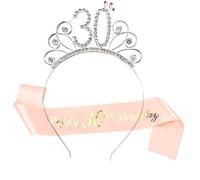 HCRXVV Couronne Anniversaire 30 ans femme Echarpe Couronne Anniversaire Deco Anniversaire 30 ans Glitter Cristal Accessoire Anniversaire Dcharpe Miss Cadeau