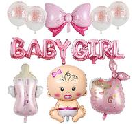 HCRXVV Décoration de fête prénatale pour fille - Ballons roses - Ballons roses - Décoration de fête prénatale - Avec bannière de ballon à l'hélium - Rose