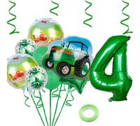 HCRXVV Tracteur Décoration d'anniversaire garçon chiffre 4 Ballon en aluminium Décoration d'anniversaire d'enfant 4 ans Ballons à l'hélium Vert Décoration pour tracteur chantier Thème anniversaire