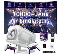 HCS350 Max Projecteur Portable Intelligent, projecteurs avec WiFi et Bluetooth,10000+ Jeux,17 émulateurs,Rotation à 180°,autofocus,1280 * 720P avec 2 manettes sans Fil,Android 11,pour Le Camping