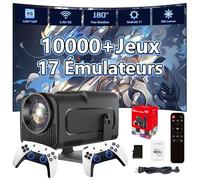 HCS350 Mini projecteur Portable Intelligent,projecteurs avec WiFi et Bluetooth,10000+ Jeux,17 émulateur, Rotation à 180°,1280 * 720P avec 2 manettes sans Fil,Android 11,pour Le Camping (Boîte Rouge)