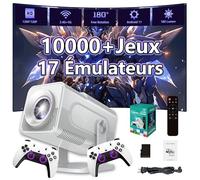 HCS350 Pro Projecteur portable intelligent,projecteurs avec WIFI et Bluetooth,10000+ jeux,17 émulateurs,rotation à 180°,180 lumens,1280*720P avec 2 manettes sans fil,Android 11,pour le camping (Blanc)
