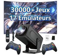 HCS350 Pro+ Projecteur Portable Intelligent,projecteurs avec WiFi et Bluetooth,30000+ Jeux,17 émulateurs,Rotation à 180°,autofocus,télécommande vocale Intelligente avec 2 manettes sans Fil,Android 11