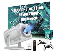 HCS350 Pro Projecteur Portable sans Fil avec WiFi & Bluetooth, Console avec 10000+ Jeux 17 Émulateurs, 720P, Android 11 pour Usage en Plein Air, avec Fonction de Réglage de Focus à Distance (Blanc)