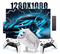 HCS350 Projecteur et Jeu,64G,Retro 4K Smart Game Projector 1280 * 1080P Built-in 30000 Games,Jeu vidéo Portable avec 2 contrôleurs sans Fil,5G WiFi Bluetooth,HD,Android 12,Home cinéma,Bureau