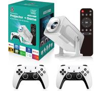 HCS350 Projecteur professionnel et jeu, projecteur de jeu intelligent rétro 4K 1280 x 1080p 30 000 jeux intégrés, jeu vidéo portable avec 2 manettes sans fil, WiFi 5G, Bluetooth, HDMI, Android 12