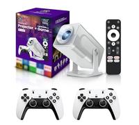 HCS350 Projecteur professionnel et jeu, projecteur de jeu intelligent rétro 4K 1280 x 1080p 30 000 jeux intégrés, jeu vidéo portable avec 2 manettes sans fil, WiFi 5G, Bluetooth, HDMI, Android 12