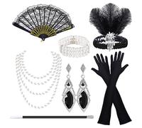 HCSSZ Accessoire Année 20 Femmem,7Pcs 1920 Accessoires Gatsby Costume Set 20s Vintage Flapper Casque,pour la Mascarade Halloween NoëL Carnaval Vintage Partie à Thème (7Pcs)