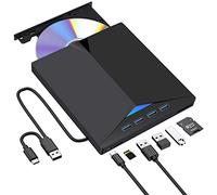 Hcsunfly Lecteur CD/DVD externe pour ordinateur portable, USB 3.0 ultra fin, graveur portable compatible avec Mac MacBook Pro/Air, iMac, ordinateur de bureau, Windows 7/8/10/XP/Vista (7 en 1-Noir)