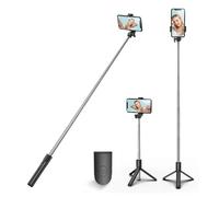 HCTian Trépied pour Perche à Selfie, 3 en 1, Extensible, Rotation à 360°, avec télécommande sans Fil Amovible, Support de téléphone Portable, Compatible avec iPhone, Android, Samsung (Noir)