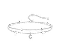 Hcvone S925 Bracelets pour femmes et filles en argent avec initiale de A à Z en forme de cœur avec perles superposées Bijoux pour amis, maman, fille, sœur, taille unique, Cuivre, Pas de gemme