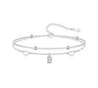 Hcvone S925 Bracelets pour femmes et filles en argent avec initiale de A à Z en forme de cœur avec perles superposées Bijoux pour amis, maman, fille, sœur, taille unique, Cuivre, Pas de gemme