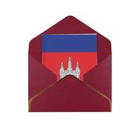 HCVXBSA Cartes vierges avec enveloppes, motif drapeau du Cambodge, cartes de vœux scintillantes de qualité supérieure pour anniversaire, Noël, mariage, 10,2 x 15,2 cm, rouge foncé