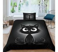 HCXXAOEYP 3D, Imprimé Black Le Chat Ensemble De Literie avec Microfibre Super Douce Et Respirante Housses De Couettes 3 Pièces avec Taies d'oreiller Single（135x200cm）