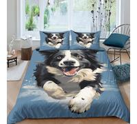 HCXXAOEYP 3D, Imprimé Le Border Collie Ensemble De Literie Microfibre Super Douce Et Respirante Sets De Housses De Couettes 3 Pièces Et Taie d'oreiller King（220x240cm）