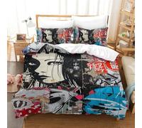 HCXXAOEYP Graffiti Japonais Parure De Lit Housse De 3D Imprimé Literie en Microfibre Housse De Couette Super Douce Et Respirante Convient Aux Garçons Filles Adolescents Single（140x200cm）