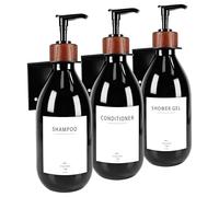 HCYWOC Distributeur de Shampooing et d'Après-Shampoing Mural pour Douche - 3 Chambres, Sans Perçage, Avec 16 Étiquettes Étanches