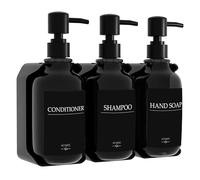 HCYWOC Distributeur et Savon Mural sans Percage, Lot de 3, 500 ML Distributeur avec 16 Étiquettes Imperméables, Salle de Bain et Cuisine, Noir