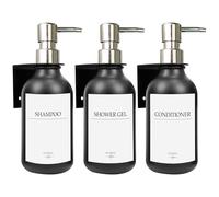 HCYWOC Lot de 3 Distributeur Savon Mural, Distributeur Savon Mural sans Percage avec 16 Étiquettes Imperméables, 500 ML Distributeur de Savon Mural, Distributeur Savon Salle de Bain et Cuisine, Noir