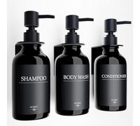 HCYWOC Lot de 3 Distributeur Savon Mural, Distributeur Savon Mural sans Percage avec 16 Étiquettes Imperméables, 500 ML Distributeur de Savon Mural, Distributeur Savon Salle de Bain et Cuisine, Noire