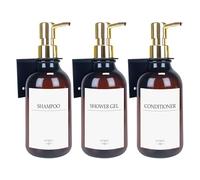 HCYWOC Lot de 3 Distributeur Savon Mural, Distributeur Savon Mural sans Percage avec 16 Étiquettes Imperméables, 500 ML Distributeur de Savon Mural,Distributeur Savon Salle de Bain et Cuisine,Or Ambre