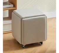 HCZION Chaise cubique Pouf gigogne 5 en 1, tabourets empilables, Banc Pouf carré en Cuir, Repose-Pieds avec roulettes pour Salon, Salle à Manger, Ensemble de 5 poufs (Taille : Gris Clair A)