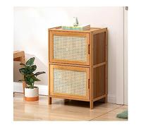 HCZION Meuble de Rangement à Chaussures en rotin pour entrée, Meuble à Chaussures étroit, étagère à Chaussures, Meuble de Rangement sur Pied avec Portes, étagère à Chaussures fermée en Bambou, simp