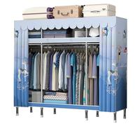 HCZKIUJY Armoire de rangement en toile avec rail de suspension, étagères, placard pliable avec housse en tissu, pour chambre à coucher, vestiaire, bleu, 201 cm