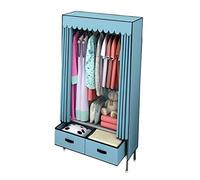 HCZKIUJY Armoire portable en toile avec tringle de suspension et 2 tiroirs, organiseur de rangement pliable pour vêtements, bleu, 70 x 48 x 165 cm