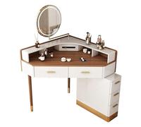 HCZKIUJY Coiffeuse d'angle Moderne, Grande Commode d'angle avec Armoire et Miroir Rotatif, Coiffeuse avec tiroirs et Table de Chevet, Bureau Marron, Coiffeuse de Maquillage