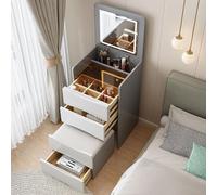 HCZKIUJY Coiffeuse Moderne avec Miroir LED, Compartiments de Rangement et tabourets - Coiffeuse Grise élégante, 48 cm, idéale pour la Chambre et Les Soins beauté.