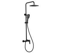 HCZKIUJY Ensemble complet de robinets de douche pour salle de bain, système de douche à haut débit avec pommeau de douche à effet pluie et douchette à main, mitigeur mural (noir)
