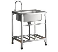 HCZKIUJY Évier Utilitaire de Cuisine, évier Commercial en Acier Inoxydable, évier de Cuisine autoportant à Une cuve, avec Robinet d'eau Chaude et Froide pour buanderie, Jardin, re(53×38×75cm)