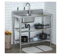 HCZKIUJY Évier Utilitaire de Cuisine, évier Utilitaire en Acier Inoxydable, évier de Cuisine autoportant avec Plan de Travail, étagère de Rangement et Fente pour Couteaux pour bua(Silver-120x50x85cm)