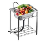 HCZKIUJY Évier Utilitaire de Cuisine, évier Utilitaire extérieur à Une cuve avec étagère de Rangement, Robinet combiné avec Filtre pour Garage, Restaurant, Cuisine (Hot + Cold-65x50x80cm)