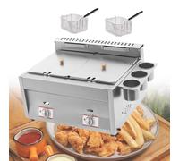 HCZKIUJY Friteuse Professionnelle à Double cuve, en Acier Inoxydable, avec paniers et Couvercle Amovibles, idéale pour Les Frites, la Dinde et Les Beignets, à la Maison ou au restauran