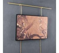 HCZKIUJY Kit de Suspension pour Cadres Photo de galerie d'art, Rail en Laiton doré avec chaînes et Crochets, système d'accrochage pour Salon (3pcs-3ft/0.9m)