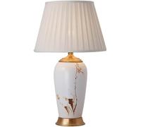 HCZKIUJY Lampe de Table Fleurs Oiseaux Lampe en céramique Peinte à la Main Lampe de Bureau Abat-Jour en Tissu Blanc Lampe de Chevet Chambre (C-36 * 55CM/14 * 21.65IN)