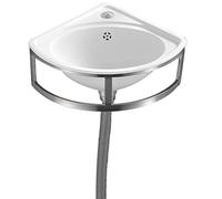 HCZKIUJY Lavabo Vasque de Salle de Bain, lavabo Utilitaire Commercial, lavabo d'angle Mural avec Robinet et bonde combinés, évier de Cuisine/Salle de Bain/extérieur/buanderie en Acier (White-Set 5)