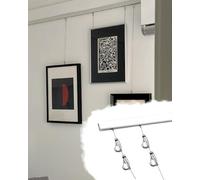 HCZKIUJY Système d'accrochage de Tableaux avec Rail, kit de Fixation Murale/Plafond pour galerie d'art, Comprenant des Cadres, des Crochets de Rail réglables Professionnels （0.5 m Cable-1.4 m Track）