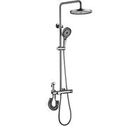 HCZKIUJY Système de douche thermostatique, ensemble de robinet de douche de 25,4 cm ensemble combiné mitigeur mural avec bec de baignoire, pommeau de douche à effet pluie, douche à main (gris)
