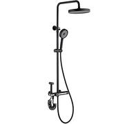 HCZKIUJY Système de douche thermostatique, ensemble de robinet de douche de 25,4 cm, ensemble mitigeur mural avec bec de baignoire, pommeau de douche à effet pluie, douchette à main (noir)